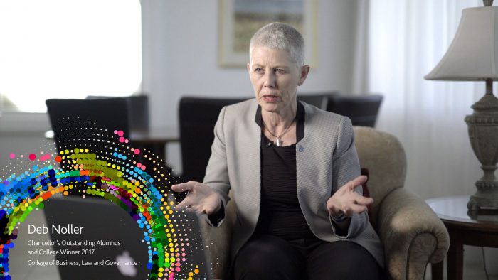 JCU Outstanding Alumni speaking at the camera